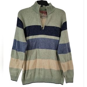 Cotton Reel Utility Stylish Men's Sweater with Stripes - Olive, Navy, and Beige